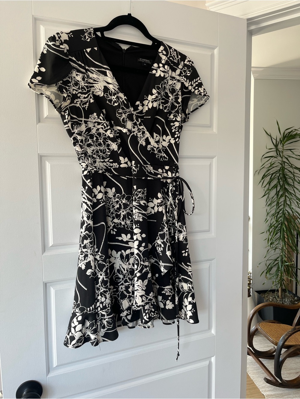 le chateau Black and White Floral Wrap Mini Dress